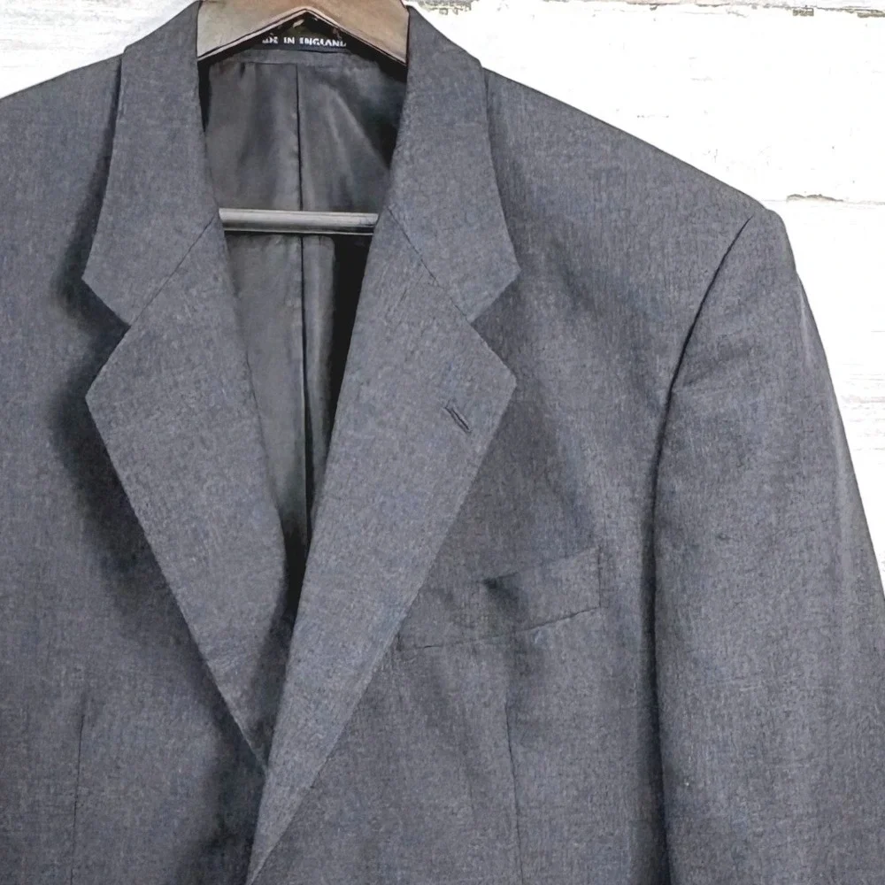 Alexandre of England Blazer 80s Vintage‎ 42R Gray Wool Made in England Jacket